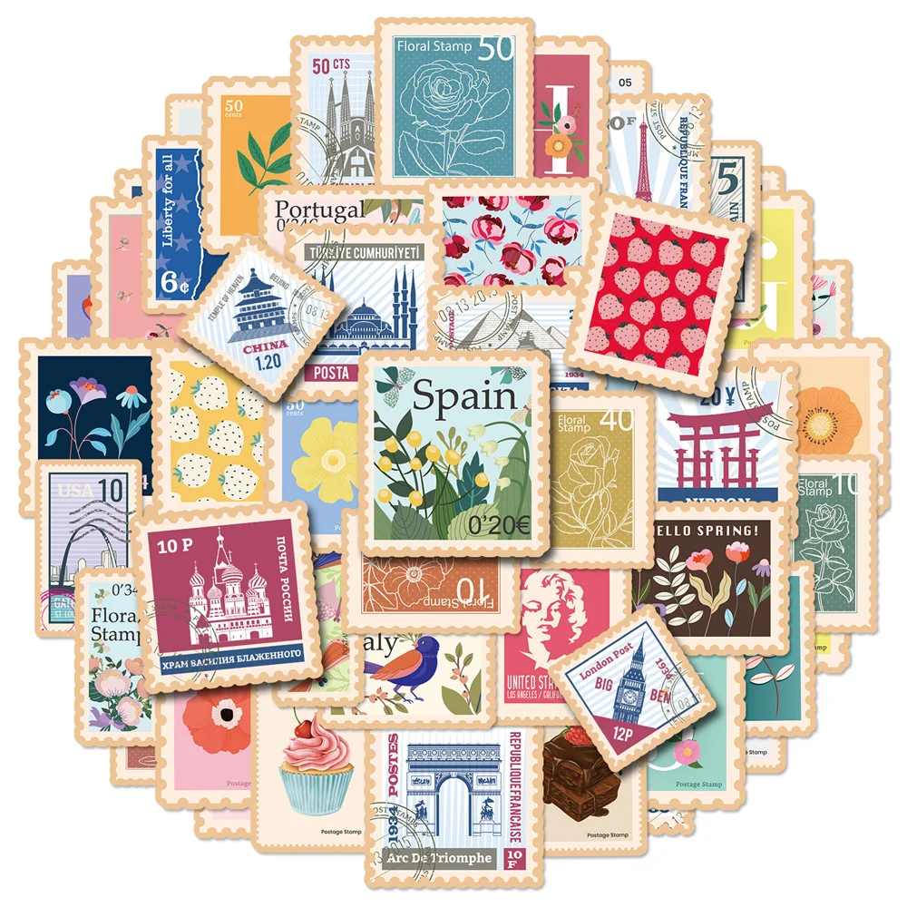 10/30/50PCS Ins Retro Art Envelope Stamp DIY Sticker For Stationery Suitcase Luggage Laptop Ipai Cool Sticker Wholesale