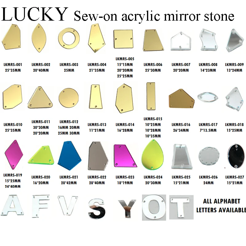 Top quality acrylic mirror beads flat back sew on acryl rhinestones with holes for clothes decorations