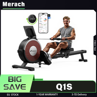 MERACH Q1S Magnetic Rowing Machine, 16-Level Resistance, Electric Adjustment, 350lbs Capacity, Dual Rail, LCD Monitor, App