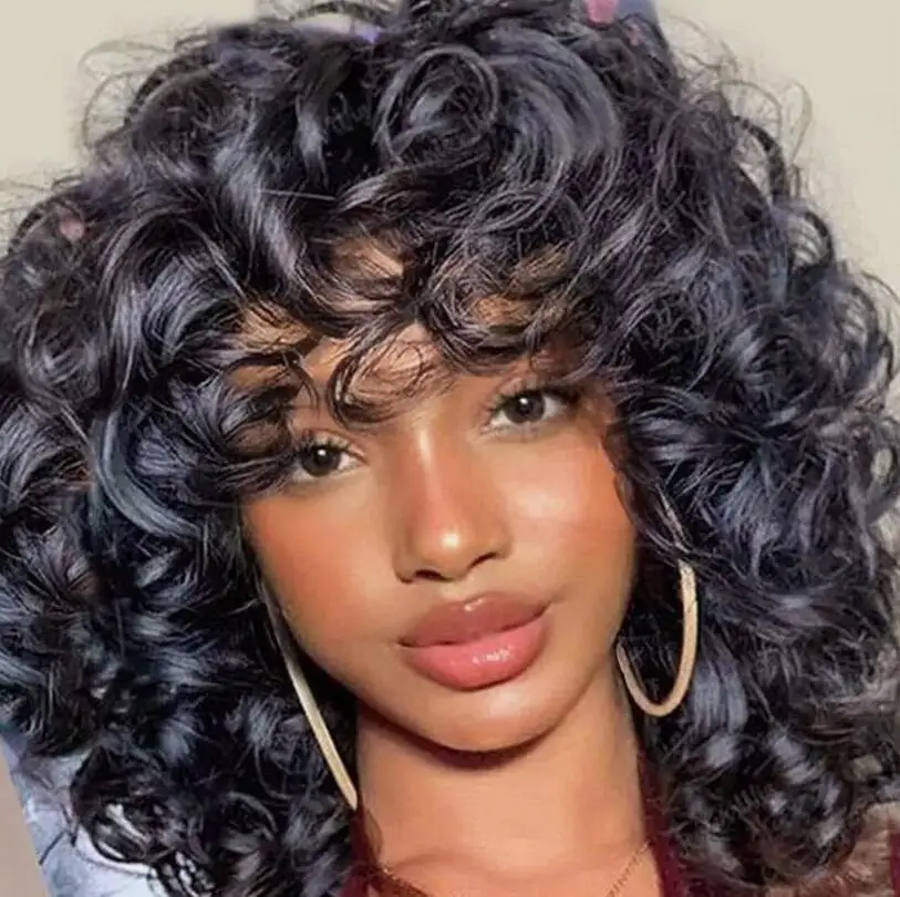 Short Curly Wigs for Black Women Curly Wig with Bangs Black Wigs for Black Women