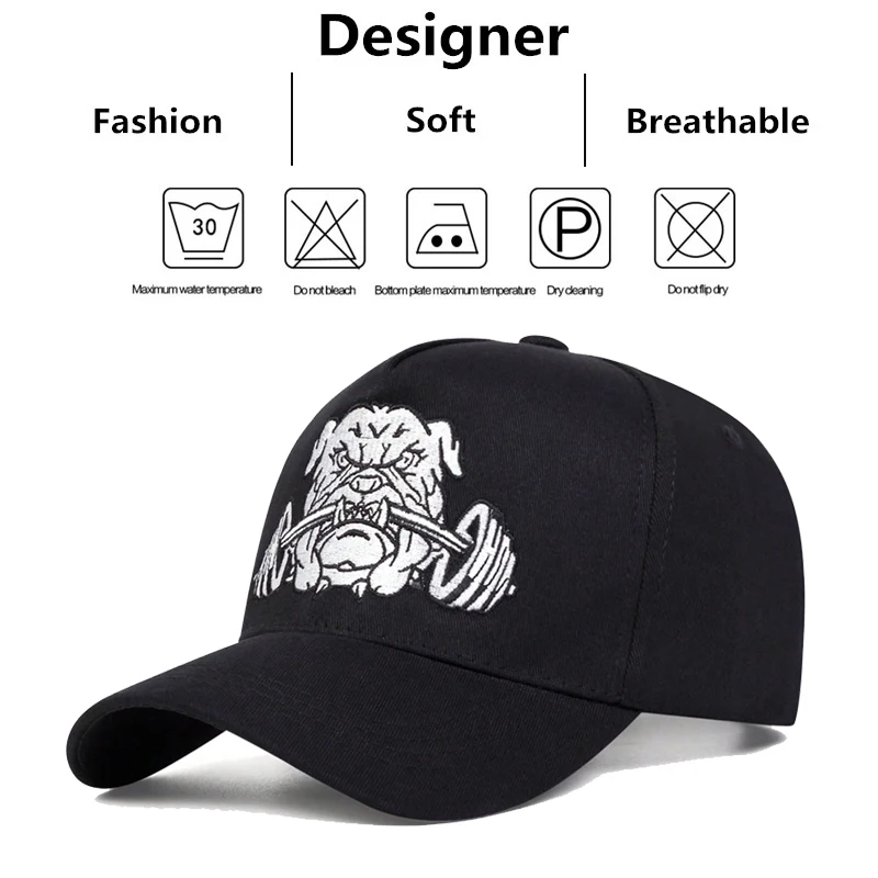 Unisex Bulldog Dumbbells Embroidery Baseball Caps Spring Autumn Outdoor Adjustable Casual Hats Sunscreen Hat