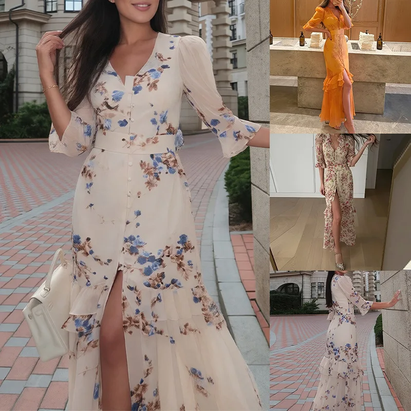 2026 Women's Clothing, Women's Summary Clothes, French-style Fatigue Floral. Clothes Summer Long Dress Elegant Femme Y2k、
