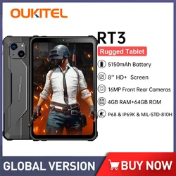 Oukitel RT3 Android Rugged Table 8 pulgadas impermeable Tablet 4GB RAM 64GB ROM 5150mAh Batería Industrial Tablet PC Cámara de 16MP