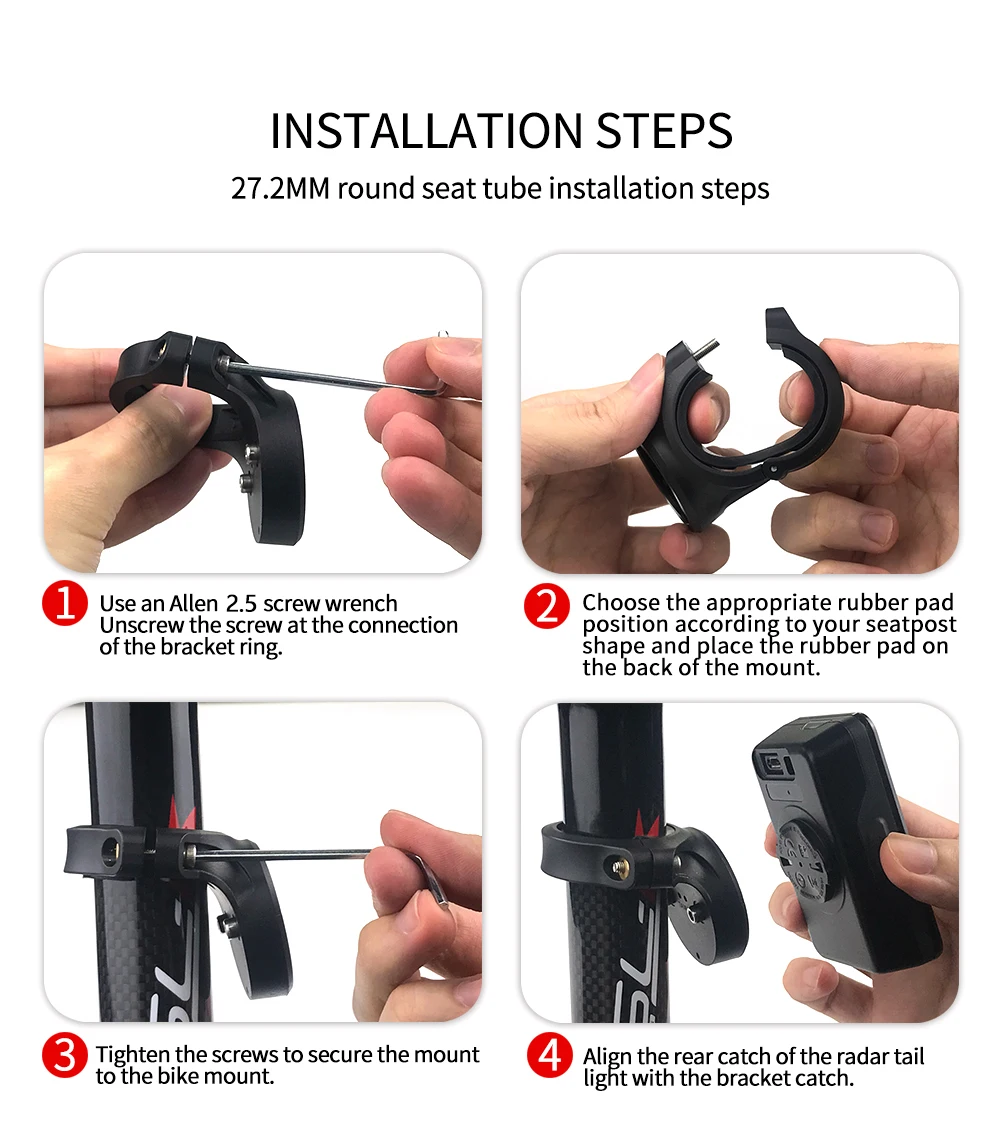 CYCLAMI Fahrrad Radar Rücklicht Halterung Hinten Lampe Sattelstütze Halterung Halter Für Garmin Varia Radar Rück RVR 315 RTL 510 515 500 – Detail 8
