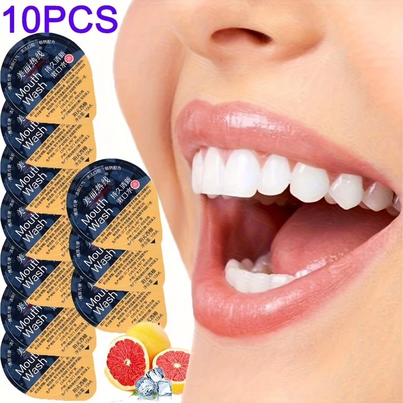 10 unidades de enjuague bucal con sabor a pomelo en vasos de gelatina desechables para el cuidado bucal, aliento fresco, empaquetados individualmente, portátiles.