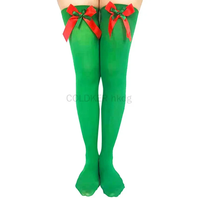 1 Pairs عيد الميلاد الفخذ العليا الجوارب النساء طويلة الأحمر الأخضر الجوارب الفخذ العليا جوارب لقضاء عطلة حفلة تأثيري ملابس احتفالية