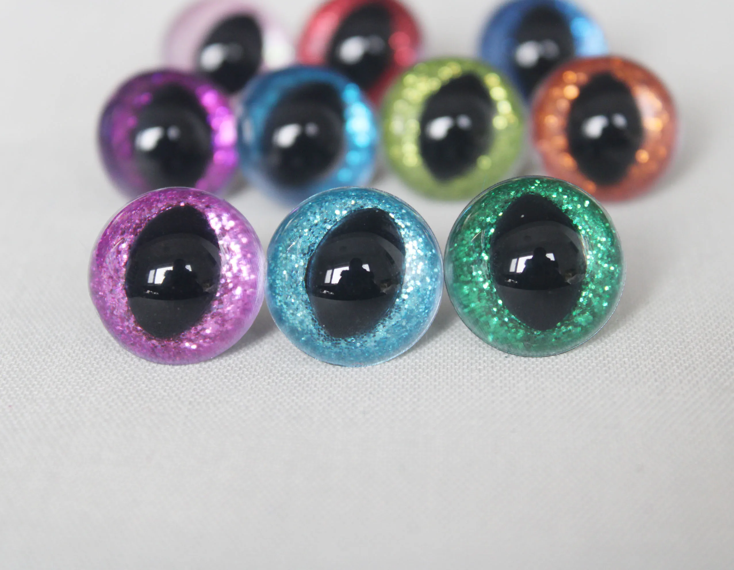 20pcs/lot 10mm 12mm 13 14 15 16 18 24mm 30mm plastic glitter clear safety toy cat eyes + glitter +hand washer--color option