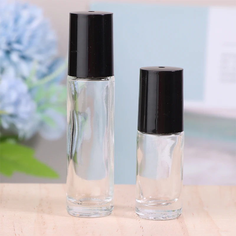 5 uds 5/10ml botella de bola de rodillo de Perfume de vidrio transparente vacío contenedor de líquidos rellenable frasco de aceite esencial cosmético