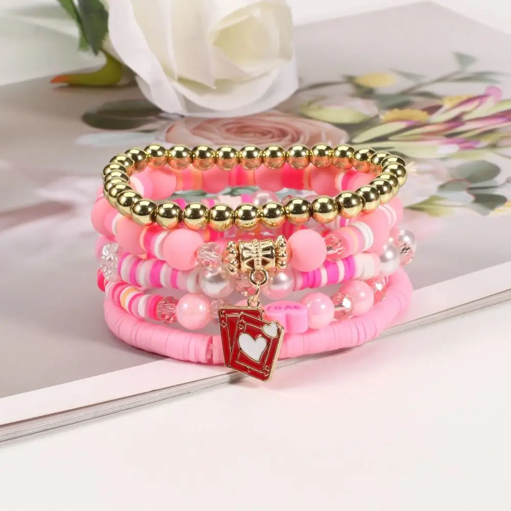 5pcs/set Multilayer Valentine's Day Beaded Bracelets DIY Acrylic Beads Romantic LOVE Pendant Elastic DIY Jewelry Gift