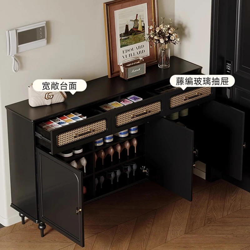 American Rattan Shoe Cabinet French Creative Solid Wood Living Room Partition Cabinet French Retro Home Furniture Aparador FYLC