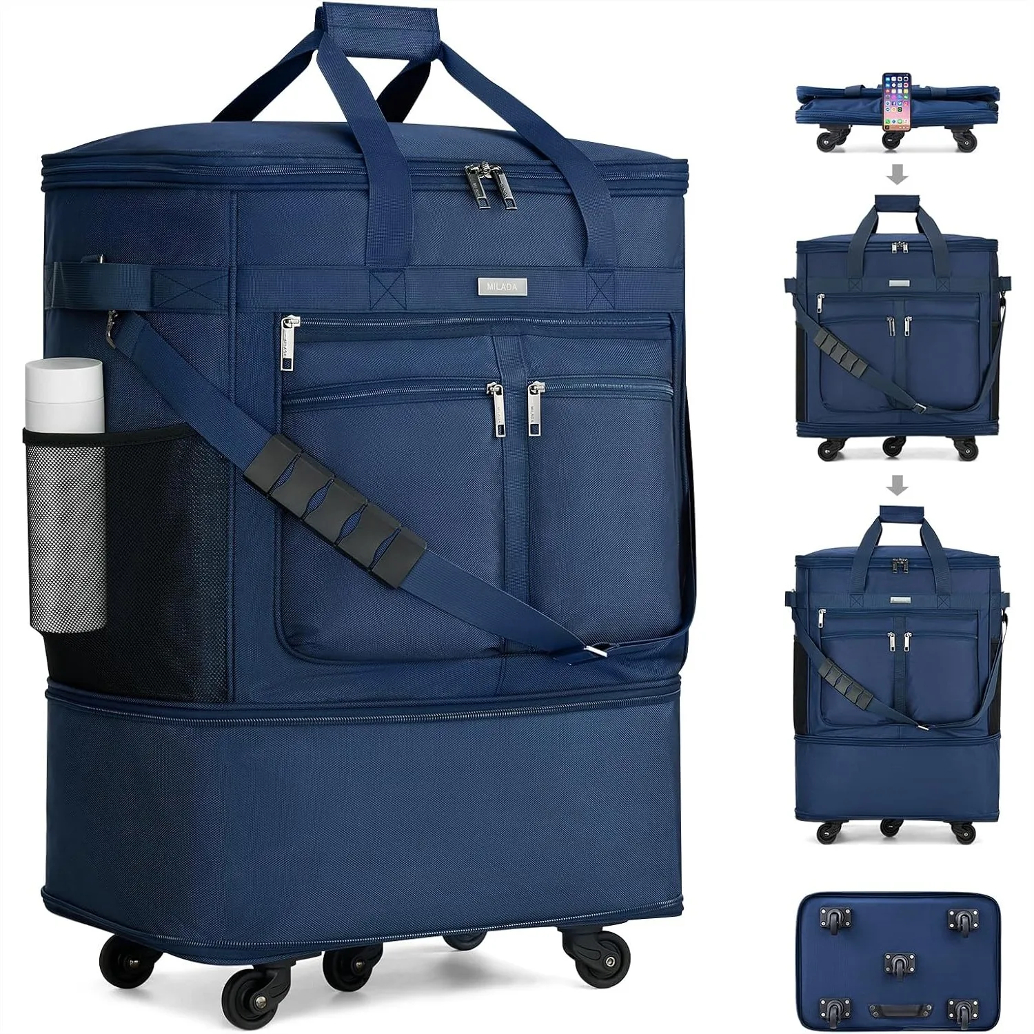

Expandable Luggage Bags for Travel Foldable Suitcase with Wheels Collapsible Rolling Duffle Bag Lightweight Large Suitcases,