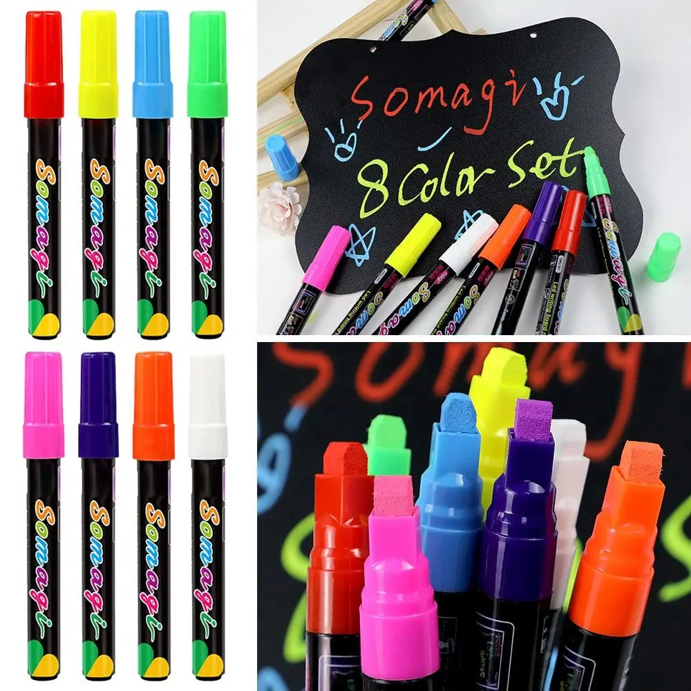 LED Writing Board Liquid Chalk Marker Pen Erasable Blackboard Graffiti Multi Colored Highlighters Fluorescent Marker