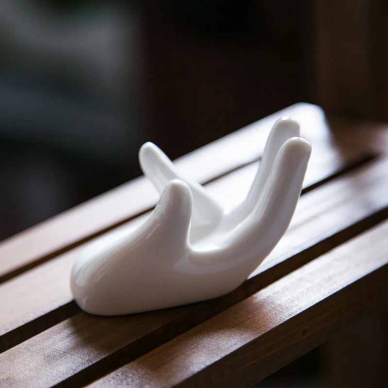 1pc  Ceramic Desktop Decorations Hand Rest Display Stand Base Cigar Armrest White Porcelain Buddha Hand Holding Kung Fu Tea Set