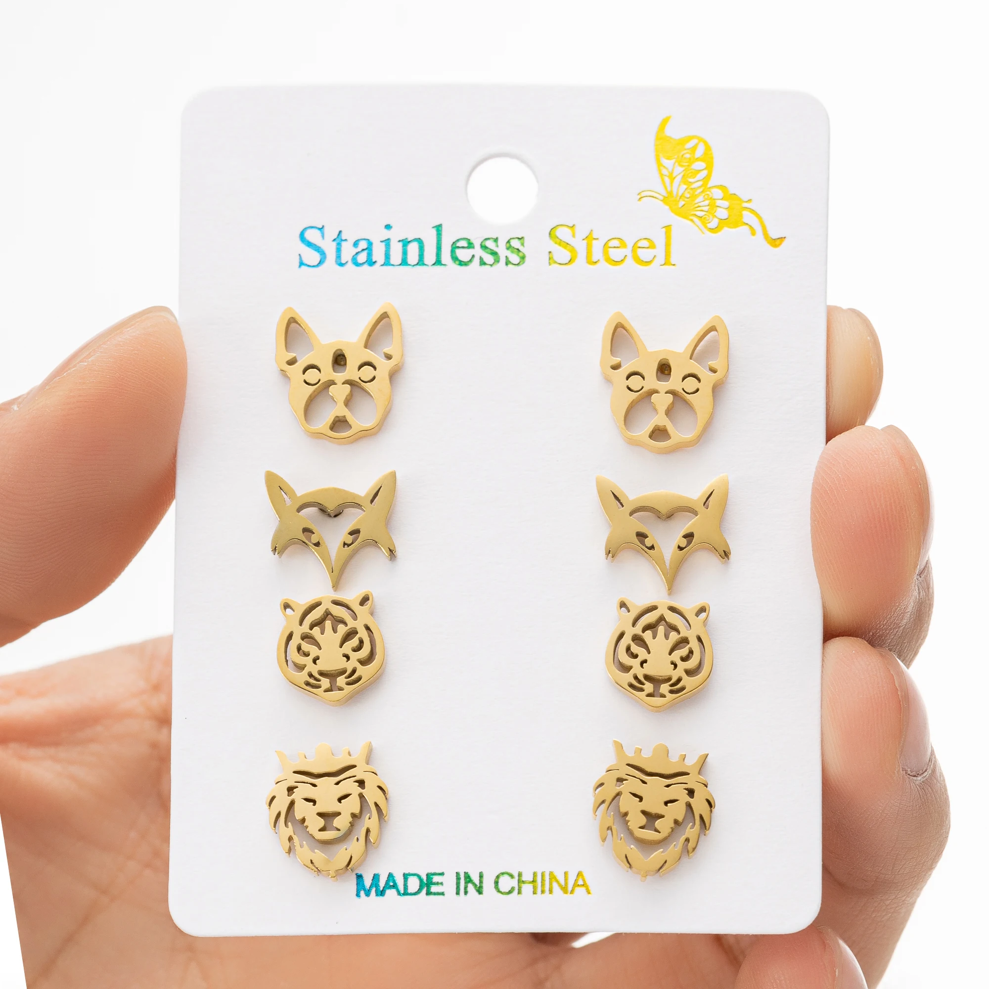 4 زوج/وحدة الفولاذ المقاوم للصدأ النمر رئيس وأقراط زوج خمر الحيوان الاستبداد الشرير نمط الأذن مجوهرات للرجال والنساء