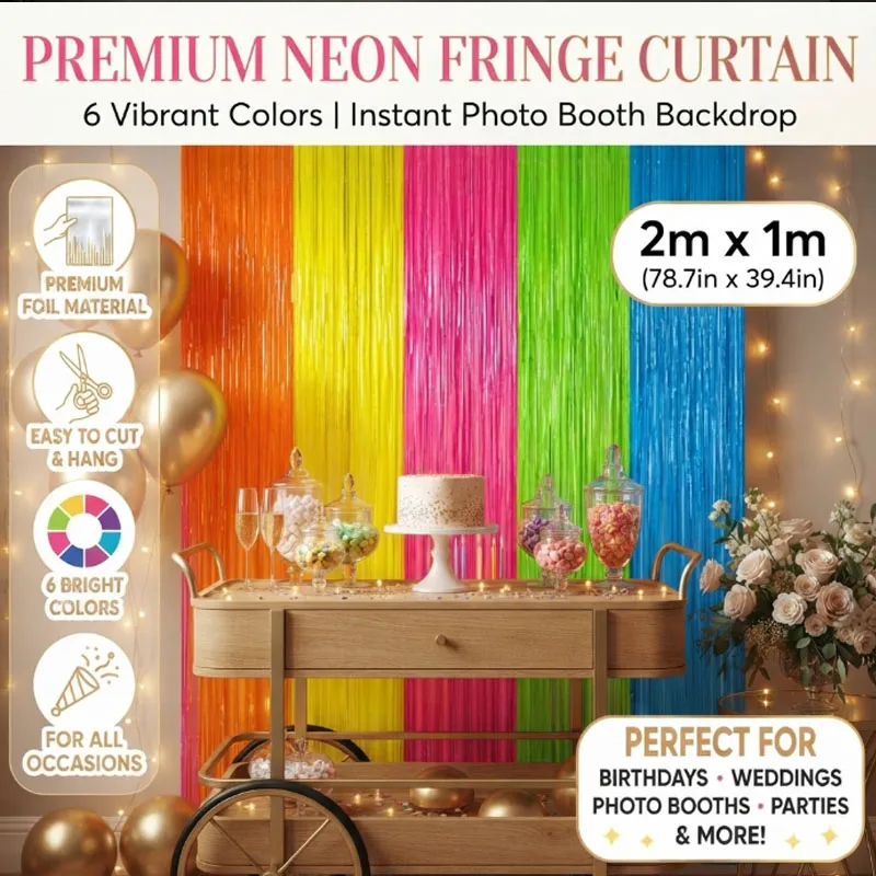 Rain Streamer Curtain 6 Color Neon Glow Fringe Tinsel Hanging Decoration for Birthday Wedding Party Backdrop Scene Theme
