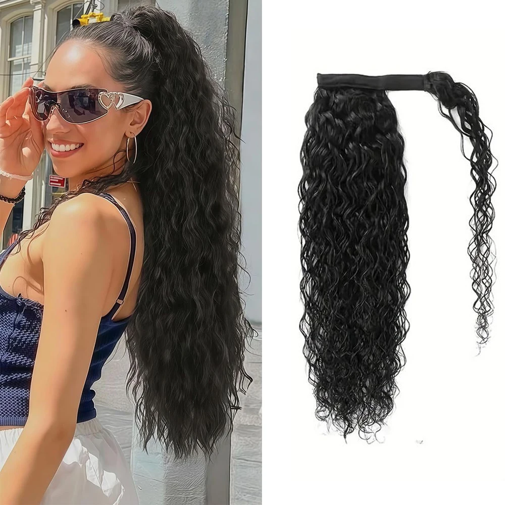 

Наращивание хвоста, человеческие волосы, заколка с волнистыми волосами, обертывание вокруг хвоста, длина 8-30 дюймов, хвостики с волнистыми волосами для женщин