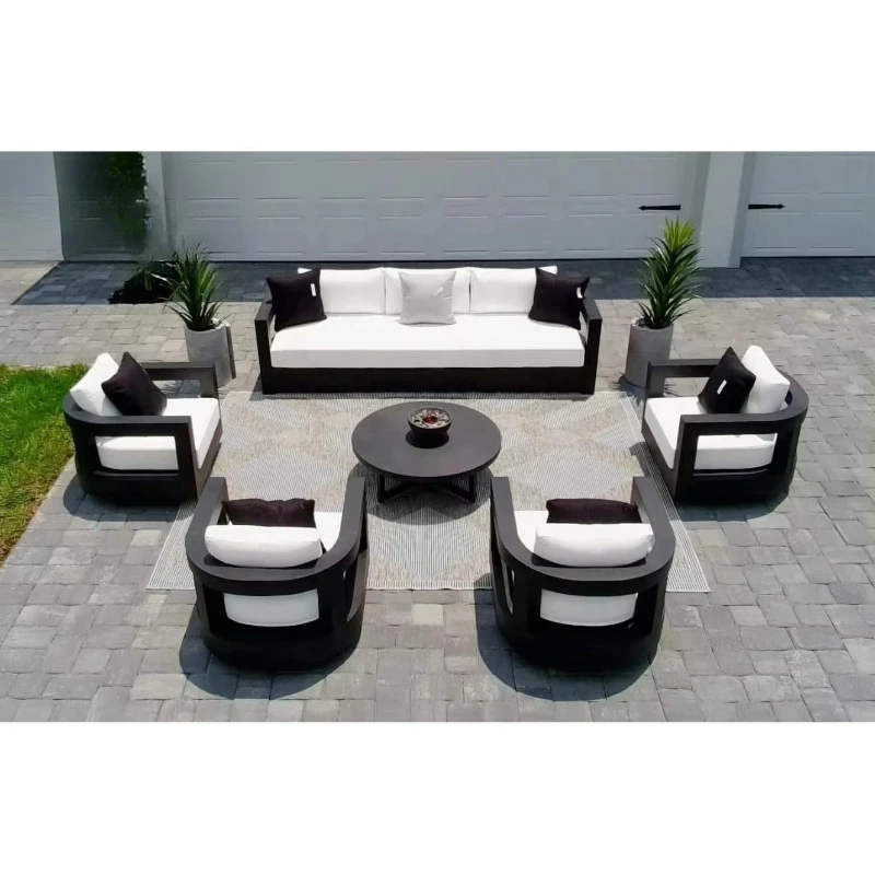 

Durable modern aluminum sofa set with all-weather fabric and thick cushions for comfortable outdoor seating, patio poolside