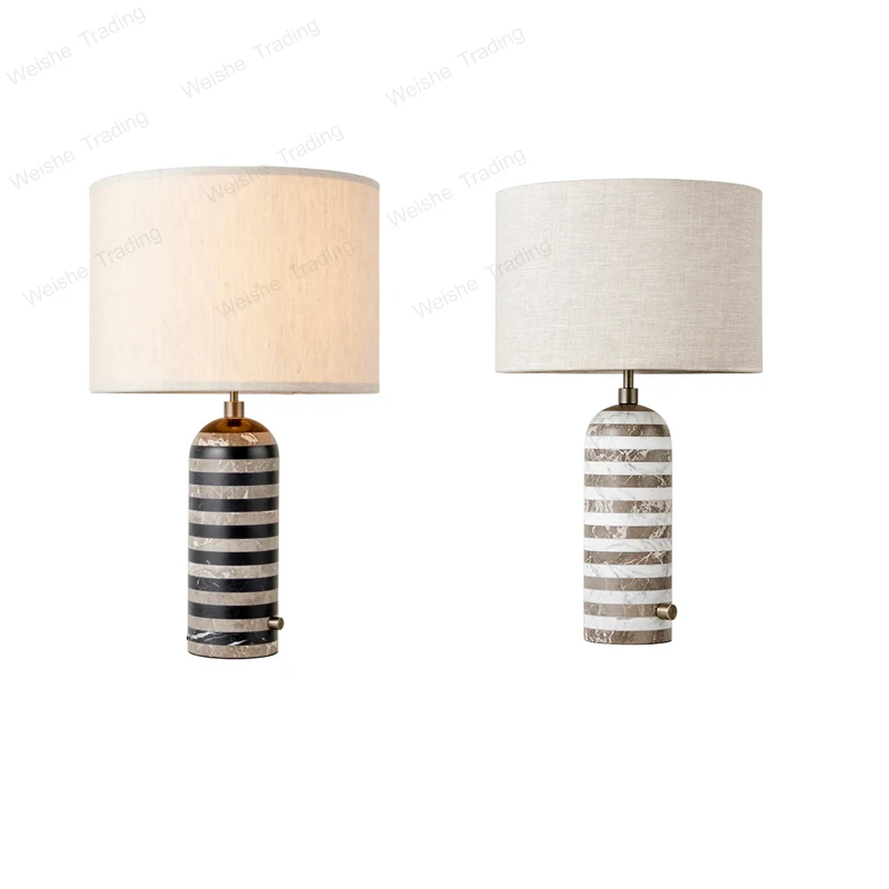 

Black and White Stripe Marble Table Lamp Led Home Decoration Desk Light Stone Fabric Lampshade Bedside Living Room Items