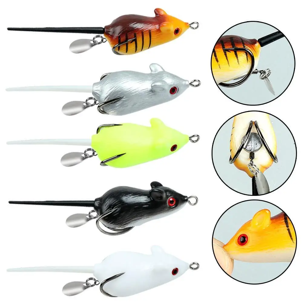 1pc Artificial Soft Rat Mouse Fishing Baits 5cm/9.8g Bio-mimetic Soft Bait With Sharp Double Hooks Rubber Fishing Lure Tools