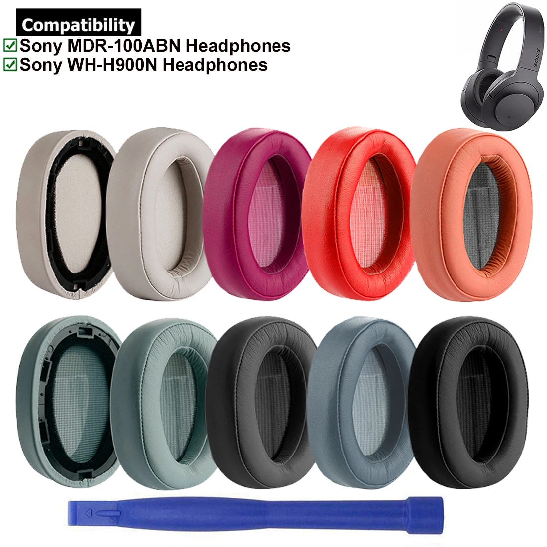 لينة رغوة الذاكرة بروتين بولي Leather الجلود استبدال الأذن وسادة يفشل الكؤوس وسادات الأذن إصلاح جزء لسوني MDR-100ABN WH-H900N سماعات