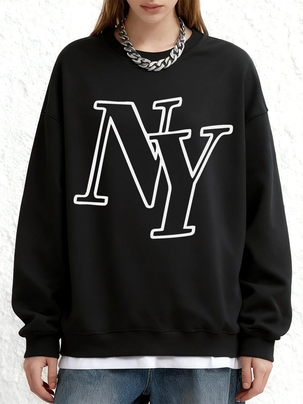 نيويورك الفنية إلكتروني الطباعة بلوزات المرأة الشتاء فضفاض هوديس الصوف الدافئة عداء ببطء البلوز عارضة Crewneck الملابس النسائية