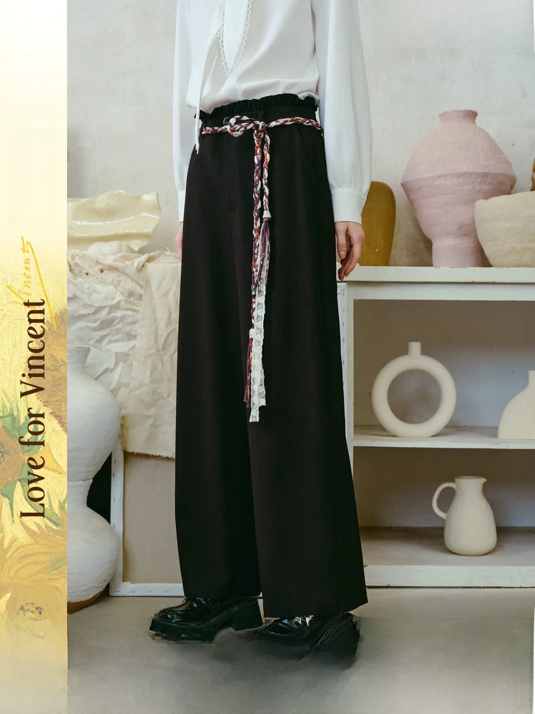 

Loose Women's Casual Pants with Belt Artistic Braided Design High Waist Straight Leg Spring 2026 Casual Faion Ladies' Wear