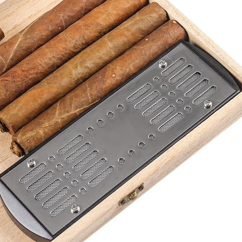 Metalen Gouden Zilveren Rechthoek Tabak Sigaar Humidor Luchtbevochtiger Voor Medium Houten Cigar Box Rookartikelen Sigaar Houder