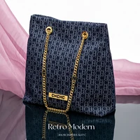 Bolso de hombro con estampado de letras para mujer, diseño de correa de hombro con cadena, estilo clásico Vintage, cien