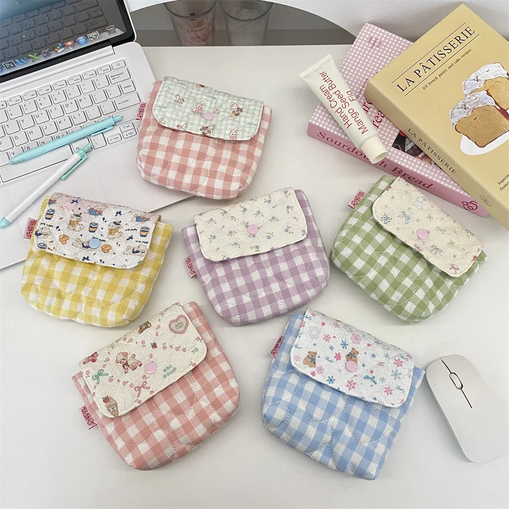 

Клетчатая сумка для приема, портативная мини-сумка для хранения гигиенических салфеток, дорожная упаковочная сумка для косметических образцов