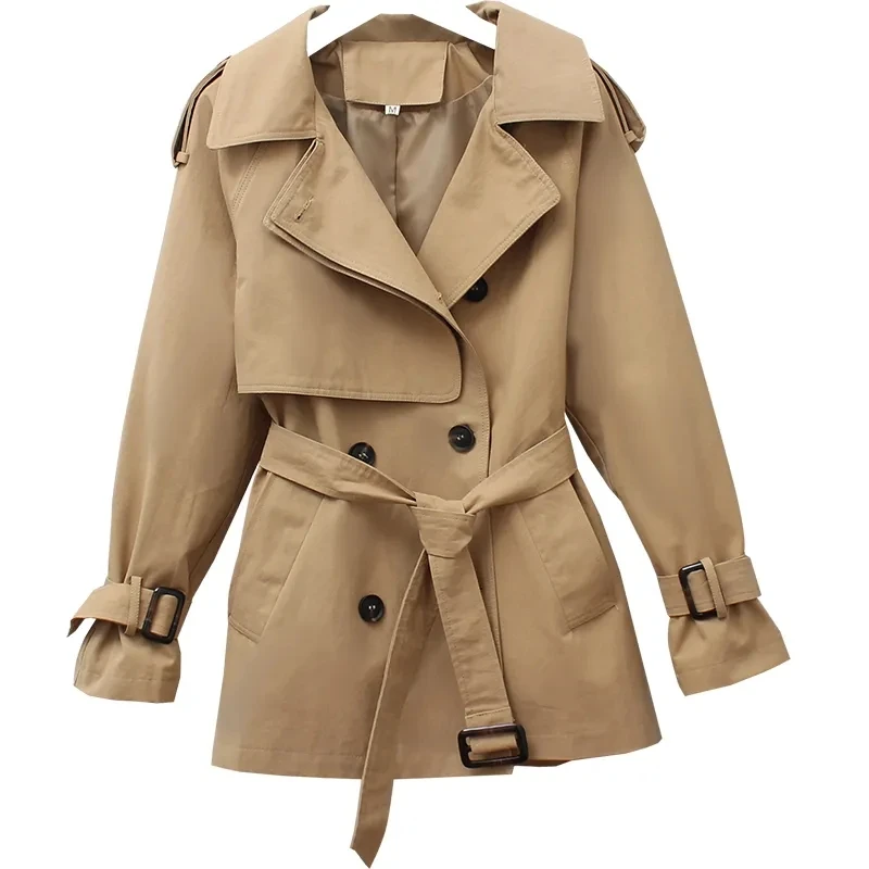 Trench coat curto britânico feminino, jaqueta que combina com tudo, cintura feminina, blusa solta, plus size, novo para primavera, outono, 2022