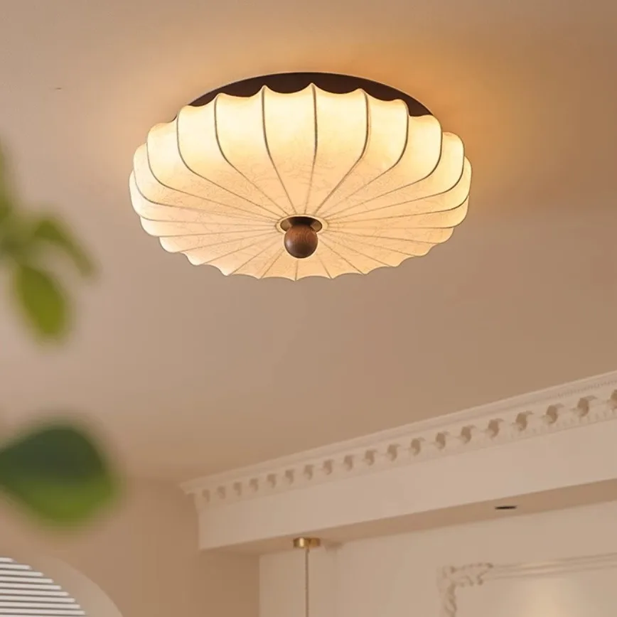 Wabi Sansan wind walnut ceiling light living room solid wood ultra-thin ceiling light