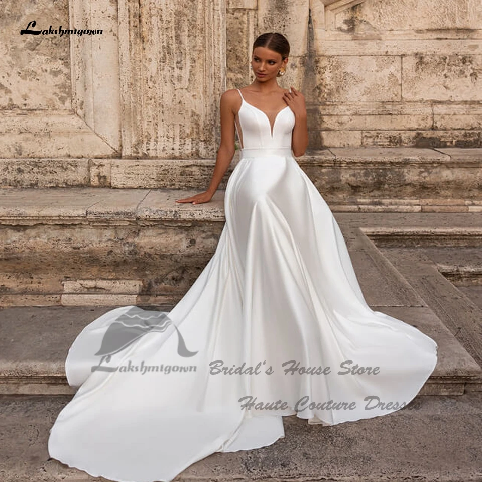 Lakshmigown-vestido de novia de satén suave con tirantes finos, traje de novia sencillo con Espalda descubierta, Sexy, 2024