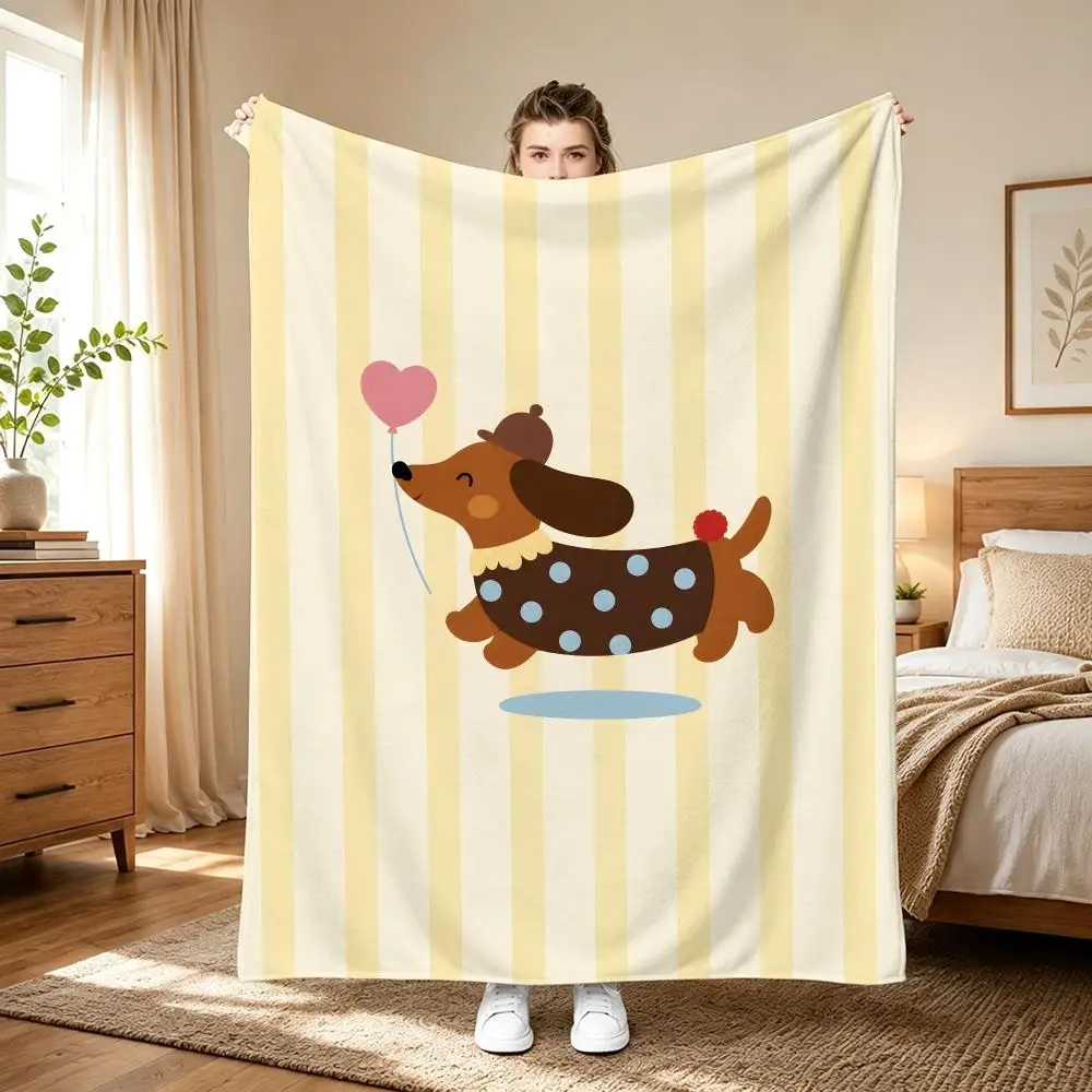 Dachshund sausage dog Throw 240g flannel blanket, suitable for sofas, beds, offices, exquisite gift blankets