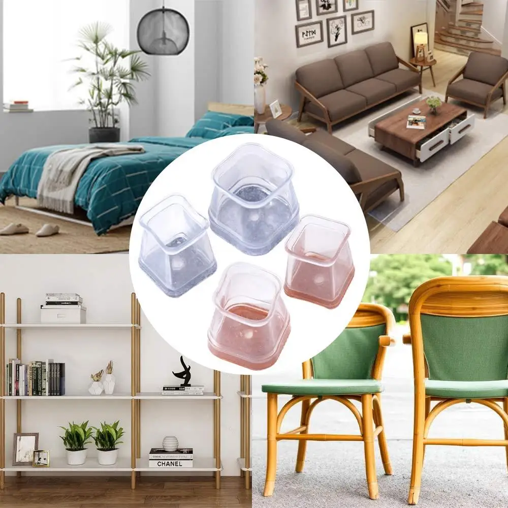Floor Protectors Chair Leg Cover Non-Slip Reduce Noise Chair Feet Cover Square Thickened Silicone Leg Caps