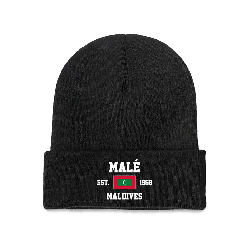 Maldives EST.1968 Malé Capital Men Women Unisex Knitted Hat Winter Autumn Print Beanie Cap Warm Bonnet