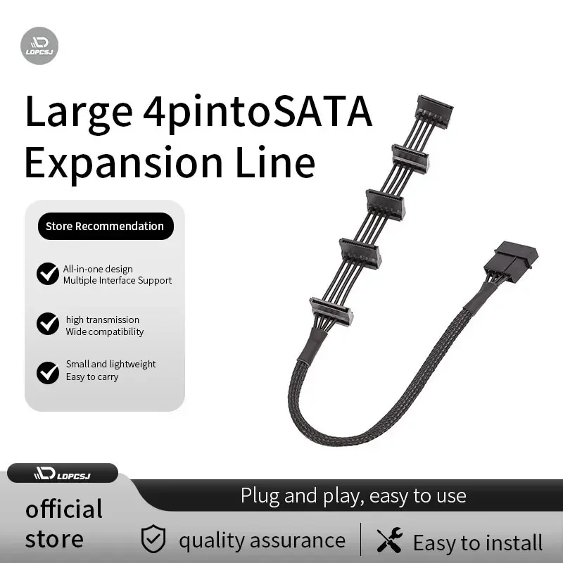 

LDPCSJ 1 Pcs 4-Pin IDE Molex to 5 SATA Power Cable Adapter Durable PC Server Cable 18AWG Black 40cm High Quality Splitter Cables