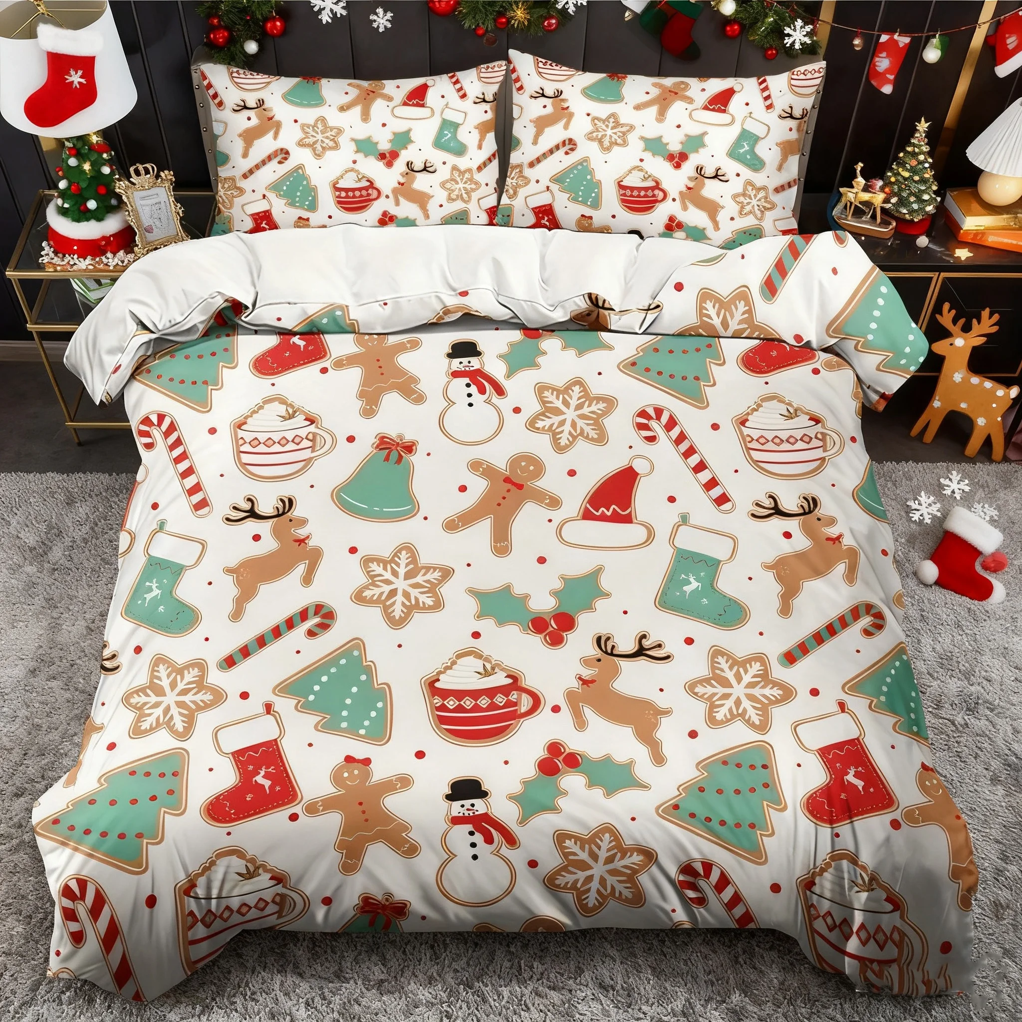 

Christmas Duvet Cover Set King Soft Comfortable Snowman Bedding Set Festive Gift with Duvet Covers And Pillowcases