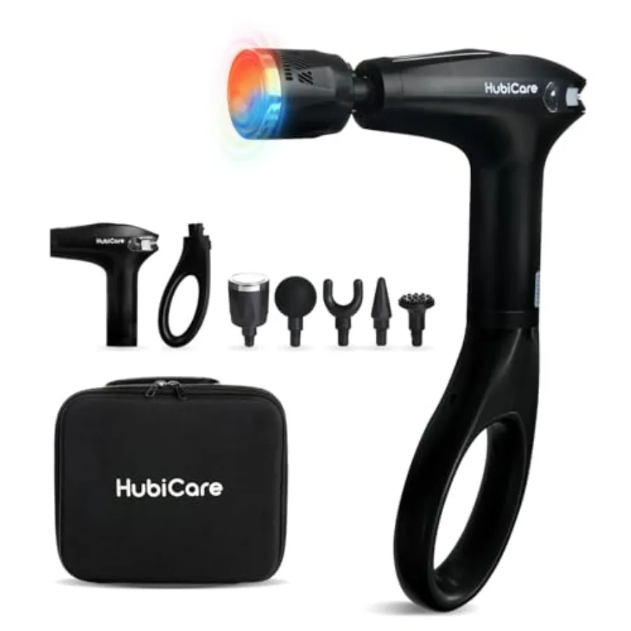 Portable percussion massage gun for home and travel use aluminum alloy body black color with upgraded extension handle and LED