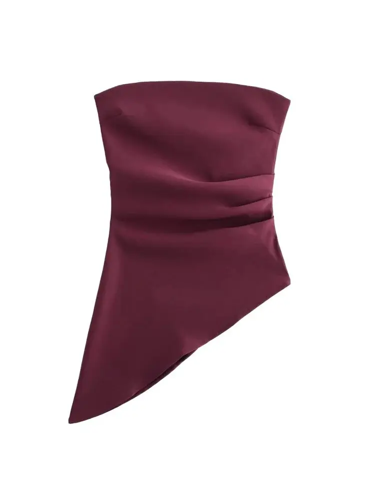 Damskie topy typu bustier bez ramiączek, asymetryczne, plisowane, z prostym dekoltem, zapinane na zamek z boku, damskie camisole, seksowna moda.