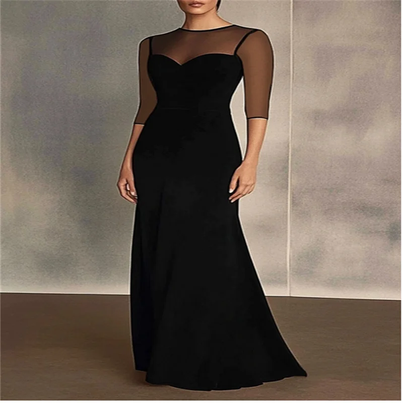 

Black Mermaid Evening Dresses 2025 Elegant Half Sleeves Illusion Prom Gowns O-Neck Formal Party Vestido De Gala Customized
