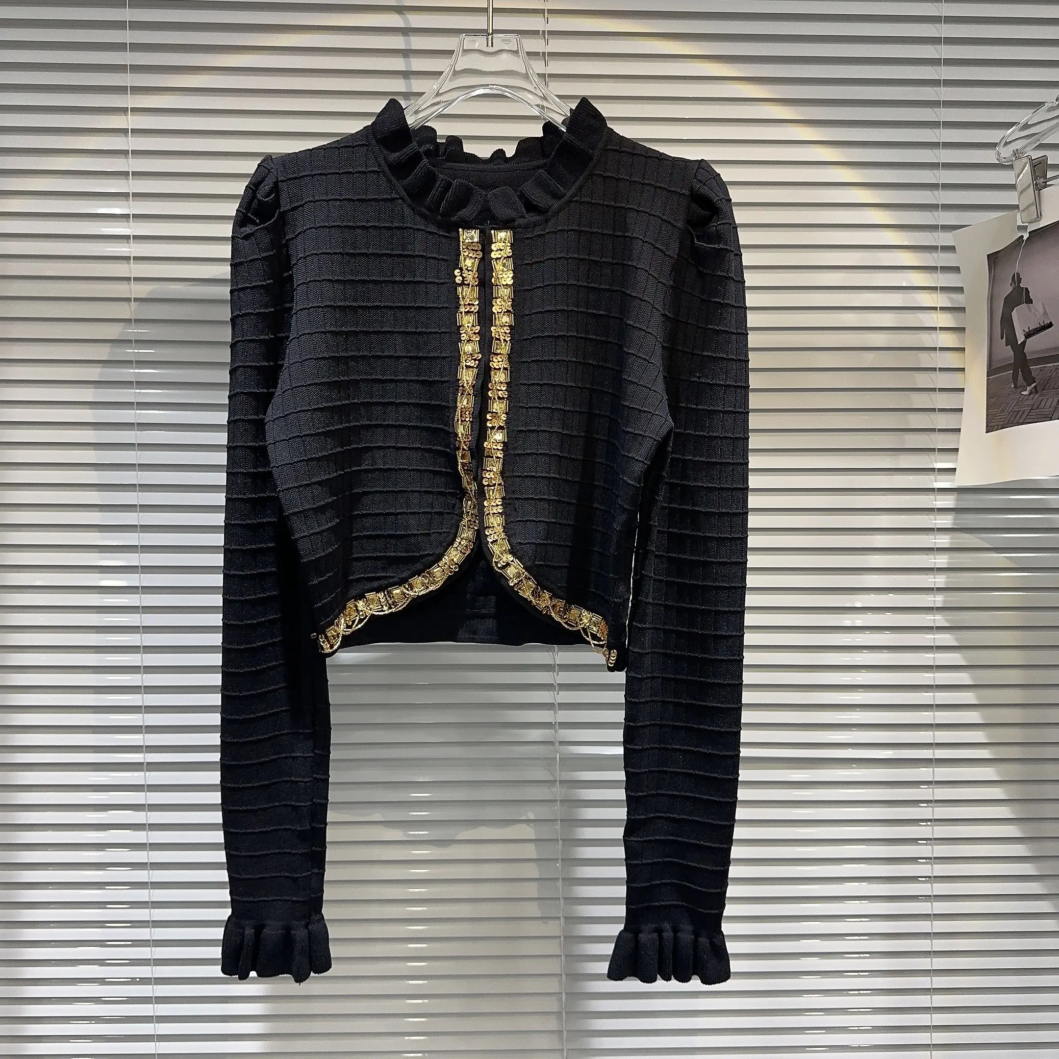 

Оригинальный тяжелый рабочий кружевной вязаный свитер с бусинами, женский повседневный длинный свек, круглый, однотонный, зимнее, новое поступление