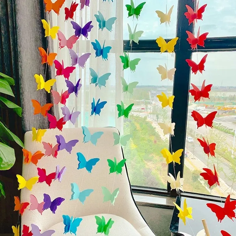 2M Colorful 3D Butterfly Banner For Wedding Birthday Party Romantic DIY Hanging Paper Garland For Living Room Decor Supplies