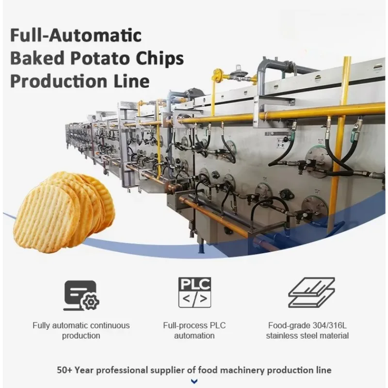 2025 New Factory Baked Corrugated Potato Crisps Line Multiple Shapes Chips Machine Baking Oven Smart Temperature Controlled