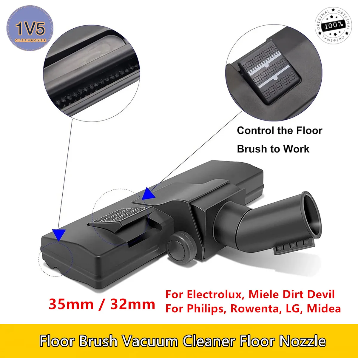 

Hard Floor Brush 32 / 35mm for Electrolux, Philips, LG, Midea, Rowenta Vacuum Cleaner Suction Head Parts Carpet Rugs Brush