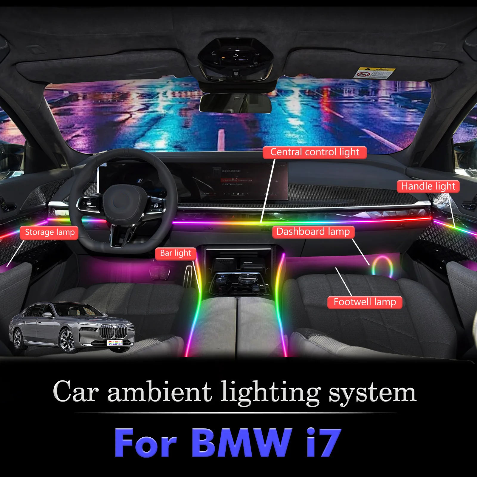 

For BMW i7 Smart Remote Control Car Interior Ambient Light RGB 64 Colors LED Energy Saving Efficient Lamp Set