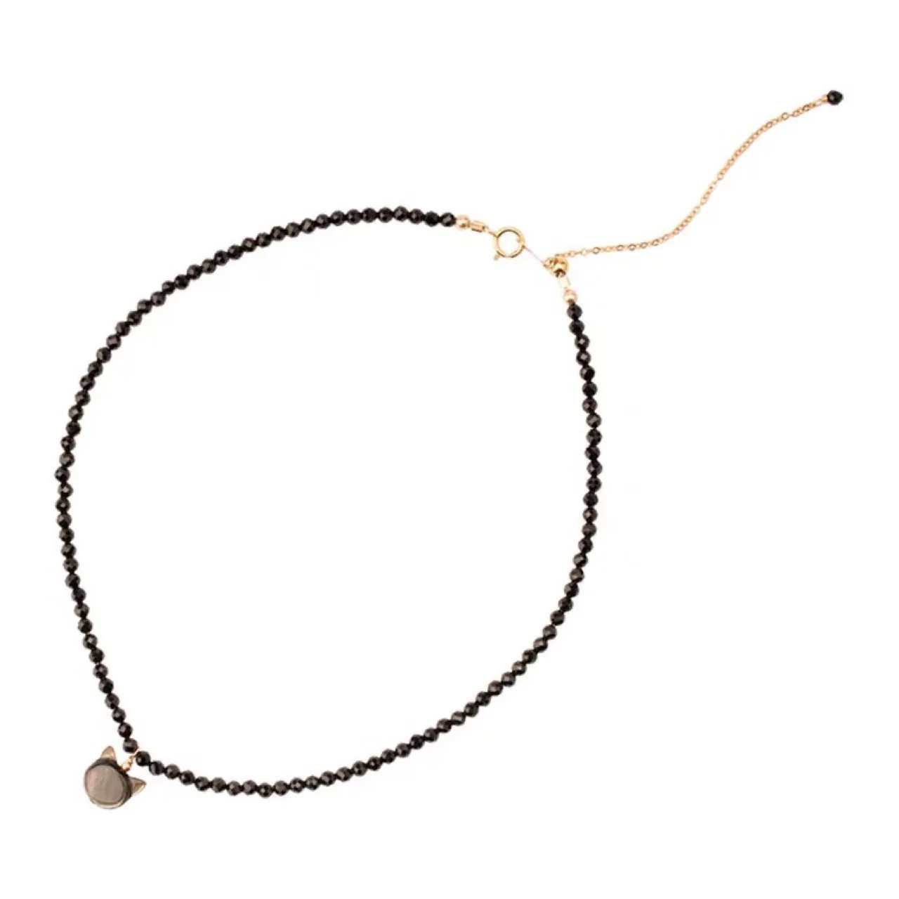 Elegant Tiny Beads Black Spinel Crystal Natural Shell Cat Pendant Choker Necklace for Women Party Jewelry Gifts