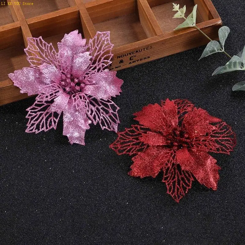 W3je 9cm Glitzer künstlicher Weihnachtsstern Weihnachtsbaumdekorationen für Weihnachtskranz -Ornamente Hochzeitsfeier