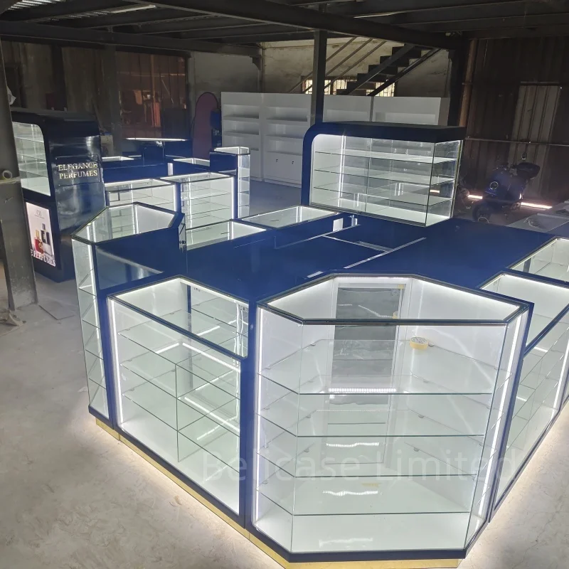 

2025customized.China Custom Perfume Store Booth Glossy Shopping Mall Perfume Kiosk Glass Counter Design Selling Kiosk