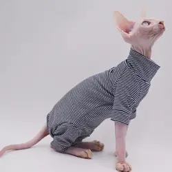 Sphynx Cat Clothes Leisure Stripe 4-legged Cotton Comfortable Hairless Cat Outfits Soft Winter Warm Devon Kornish Cat Clothes