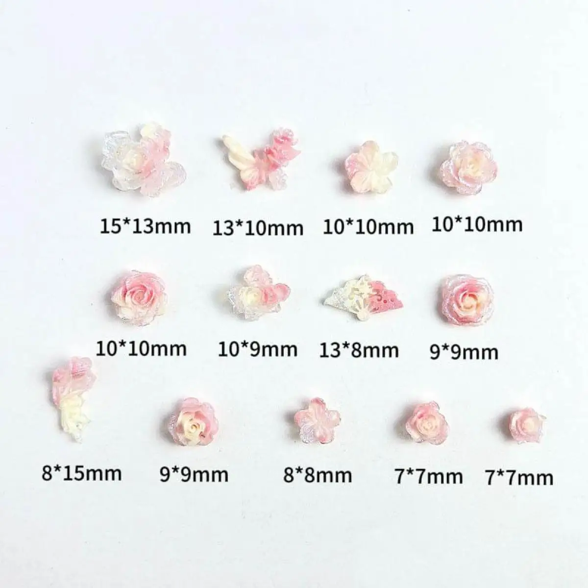 Random Mixed 3D Sweet Pink Flower Butterfly Series Nail Charms Resin Glow in the dark Rose Tulip Nail Art Decorations Supplies